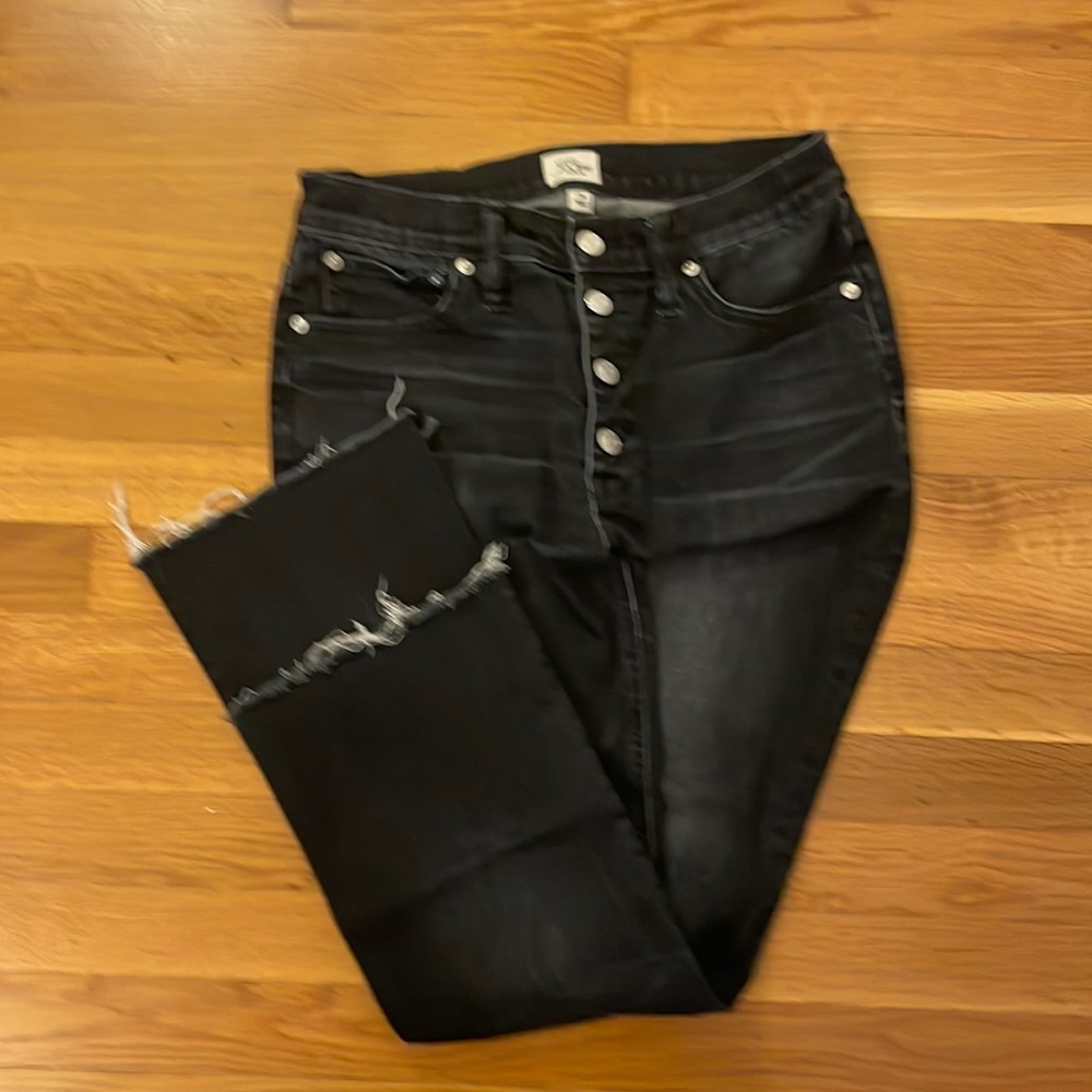 J. Crew Black Ankle Frayed Hem Button-Fly Jeans Billie Kick Jeans